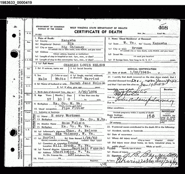 Charles Louis Nelson - Death Certificate
