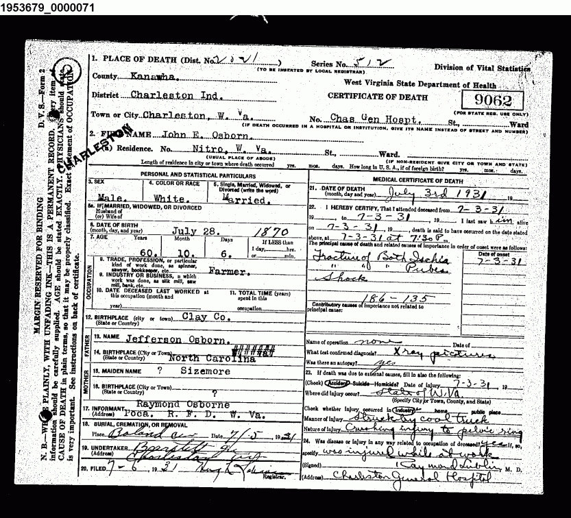 John E Osborn - Death Certificate